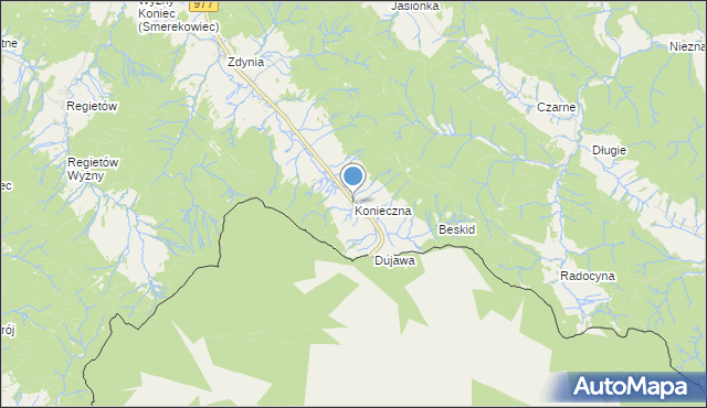 mapa Konieczna, Konieczna gmina Uście Gorlickie na mapie Targeo